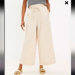 Loft Pull On Linen Blend Wide Leg Tie Waist Pants NWT
